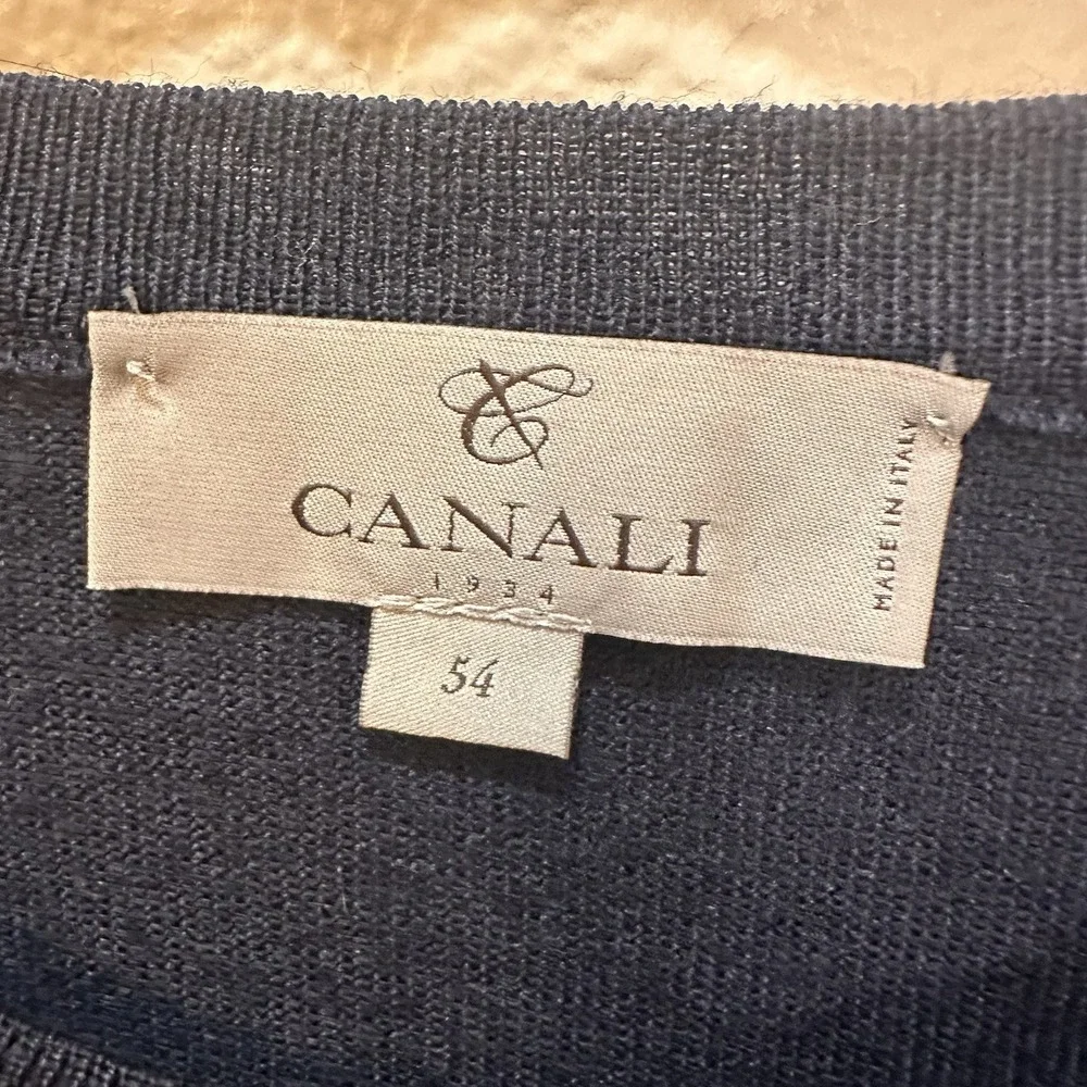 Canali 1934 Mens Navy Sweater Crew Neck 100% Extra Fine Merino Wool Sz 54 XL